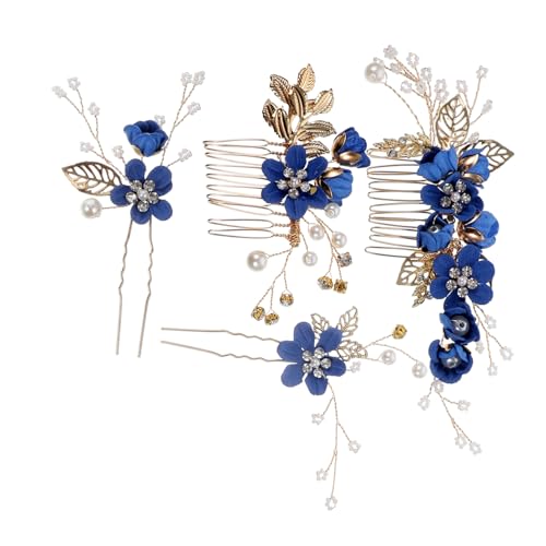 MAGICLULU 1 Satz Blumenhaarkamm Haarnadel Mädchen Haarstifte Für Die Hochzeit Brautjungfern Haarzubehör Hochzeitshaarschmuck Für Die Braut Brautaccessoires Braut Haarkamm Blau Zinklegierung von MAGICLULU