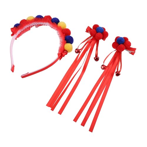 MAGICLULU 1 Satz Haarnadel Für Kinder Haarnadel Haargummis Haarschmuck Haarband Haar Klammern Haarklammer Haarnadeln Für Kinder Plüschball-haarspangen Rot Quaste Stoff Stirnband von MAGICLULU