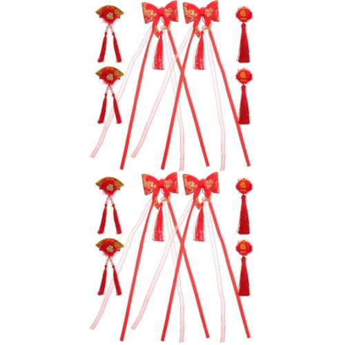 MAGICLULU 12 Stk Haarschmuck Für Das Neue Jahr Der Kinder Haarspangen Für Kleine Mädchen Haarnadel Mit Quastenschleife Retro-dekor Tiara Imitat Festlich China Baby Rot von MAGICLULU