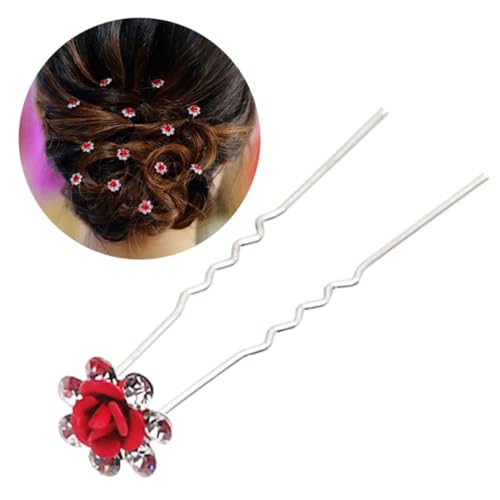 MAGICLULU 12st U-förmige Haarnadeln Blumenmädchen Haarspange Hochzeitsdekorationen Für Die Zeremonie U Geformt Hochzeit Haarspange Braut-tiara Haarstäbchen Haare Hoch Rot Fräulein Perle von MAGICLULU