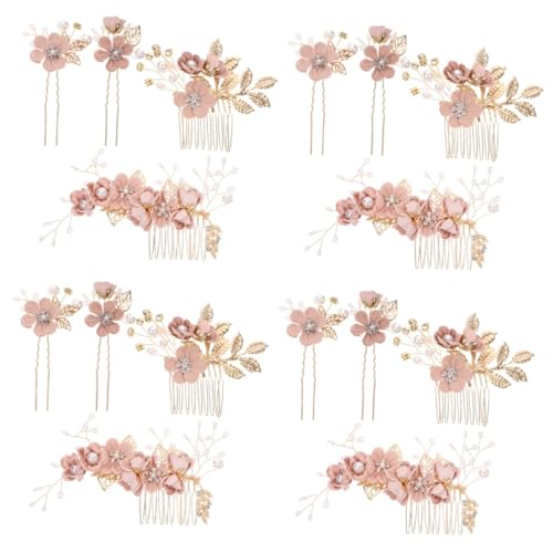 MAGICLULU 16 Stk Kopfbedeckung haarblume haar zubehör Vintage-Accessoires Blumen-Haarnadel Tiara Haarklammer Haarstock Haarschmuck für die Hochzeit die Blumen Kamm Perle schmücken Braut Rosa von MAGICLULU