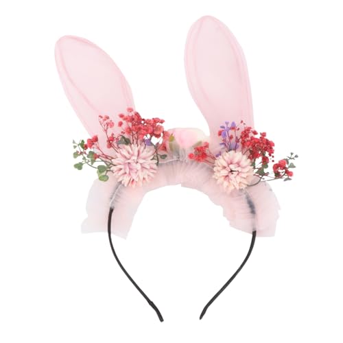 MAGICLULU 1stk Hasenohren-stirnband Hasen Stirnband Ostern Rosa Hasenohren Accessoires Für Mädchen Kawaii-accessoires Rosa Haargummi Hasenhaar Ohrringe Damen Die Blumen von MAGICLULU