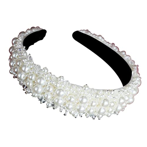 MAGICLULU 1Stk Stirnband Textiles Haaraccessoire Perlenkopfschmuck Strass haarschmuck haar spangen einfache Kopfbedeckung breites Haarband Hochzeitskleid Reisefotografie Damen Plastik Weiß von MAGICLULU