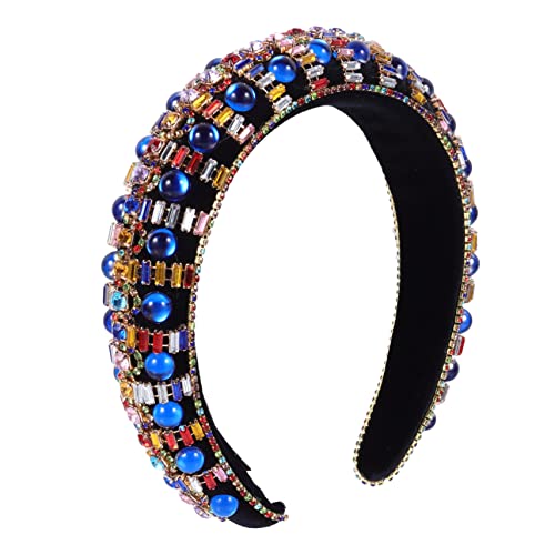 MAGICLULU 1Stk Vintage Stirnband mit breiter Krempe Blau damen stirnbänder frauengeschenk women gift Make-up-Stirnband Gesicht Edelsteine mit Strass gepolsterter Kopfschmuck Strass-Haarband von MAGICLULU