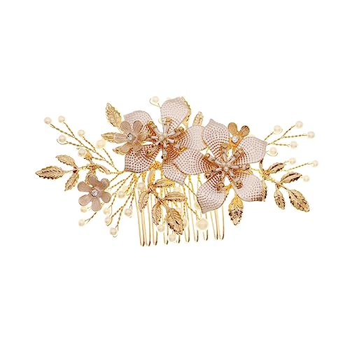 MAGICLULU 1stk Blumenbraut Haarkamm Perlen Tiara Hochzeitshaarspangen Für Bräute Brautblatt Haar Kristall-haarschmuck Haarschmuck Aus Perlen Hochzeit Haarspange Ausgabekarte Mode von MAGICLULU