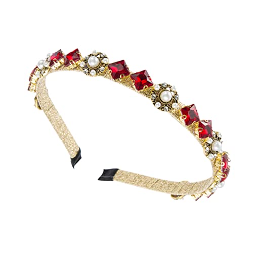 MAGICLULU 1Stk Perlen-Strass-Stirnband Hochzeit Stirnband abschließbarer Koffer goldene Tiara goldenes Stirnband Mädchen-Stirnband stylischer Haarreif Kopfbedeckung Südkorea Frau rot von MAGICLULU