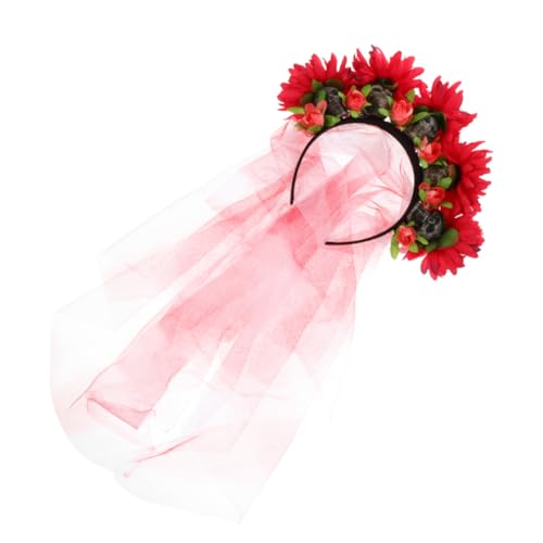 MAGICLULU 1stk Stirnband Aus Totenkopf-mesh Halloween-blumen-haar-accessoires Piercing-übungsset Tag Der Toten Kopfschmuck Rosenkopfschmuck Stoffblume Geschenk Rot Stoff Cosplay Damen von MAGICLULU