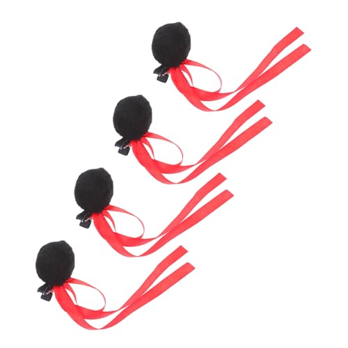 MAGICLULU 2 Paare Kleine Haarklammern mit Pompon und Band Haarschmuck für Mädchen Vielseitige Haarspangen für Partys Hochzeiten und Alltag Süße Styling Accessoires von MAGICLULU