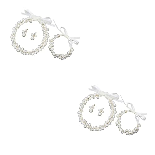 MAGICLULU 2 Sätze Hochzeit Ohrschmuck Damen Ohrringe Perlenohrring Haarbänder Handgefertigte Ohrringe Haarschmuck Für Frauen Elegante Ohrringe Damenschmuck Tiara Schmücken Braut Koreanisch von MAGICLULU