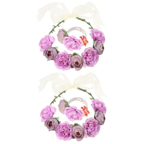 MAGICLULU 2 Sätze Kranz Stirnband Mädchen Stirnbänder Feenkrone Krone Für Mädchen Zubehör Abs Blumenstirnbänder Für Frauen Ansteckblume Stoff Rose Violett Fräulein Hawaii von MAGICLULU