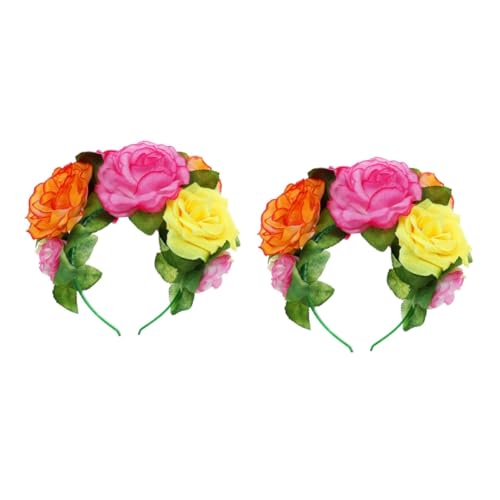 MAGICLULU 2 Stk Brautkranz Stirnband Tiara Für Die Hochzeit Der Braut Tag Der Toten Kopfschmuck Haarkranz Aus Blumen Für Die Hochzeit Frauen Kopfschmuck Stoff Damen Mädchen Pala von MAGICLULU