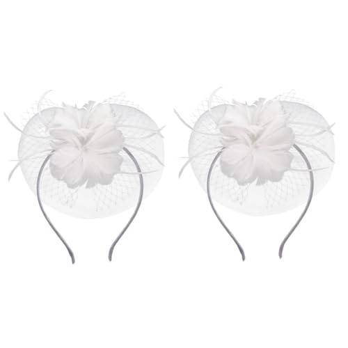 MAGICLULU 2 Stk Feder Haarnadel Kopf Boppers Stirnband Hochzeitsschleier Haarband Retro-hut Mädchen Hüte Blumenkopfschmuck Vintage-hut Weiß Gittergewebe Bankett Hochzeitskleid Boutique von MAGICLULU