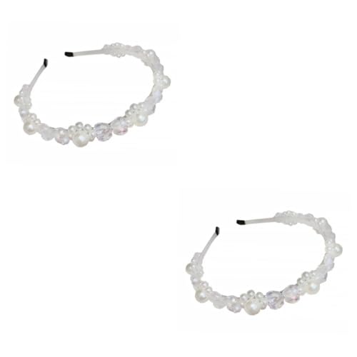 MAGICLULU 2 Stk Stirnband Zarter Haarschmuck Haargummis Für Frauen Kopfbedeckungen Für Damen Frauen Haarreifen Tiara Künstliche Perlen Strasssteine Haarnadel Fräulein Weiß von MAGICLULU