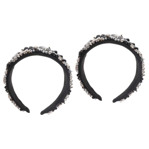 MAGICLULU 2 Stk Strass-Stirnband mit breiter Krempe Haarband mit Strasssteinen Breites Haarband mit Wassersteinen Perlenstirnband modische Kopfbedeckungen Haargummis Strass-Haarband Mosaik- von MAGICLULU