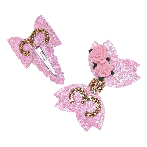 MAGICLULU 2 Stück Birthday Haarschleifen Teilig Glitzer Schleifen Haarspangen mit Schmetterling Blumen für Mädchen Party Haarschmuck Sicher Elastisch für Geburtstagsfeier Bühne von MAGICLULU