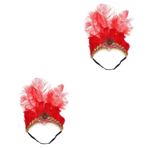 MAGICLULU 2St Feder kopfschmuck Stirnband Outfits für Mädchen Maskerade Flapper-Zubehör Kleidung Weihnachtshaarband Party-Haarreifen Haarschmuck Halloween Kopfbedeckung Schal Fräulein rot von MAGICLULU