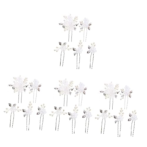 MAGICLULU 20 Stk Hochzeit U-förmige Haarspange Blumenhaarstäbchen Blumenkopfschmuck Perlen-haarspangen Silberne Haarschmuck Blumen-haarschmuck Weiß Braut Mädchen Zinklegierung Haarnadel von MAGICLULU