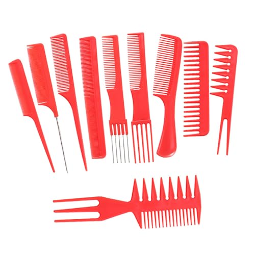 MAGICLULU 20st Friseurkamm Nasse Pick-friseurbürste Doppelseitiger Frisierkamm Kamm Für Friseursalon Pflege Kamm Friseur Friseur Haarkamm Anzug Rot Damen 10-teiliges Set Gewidmet von MAGICLULU