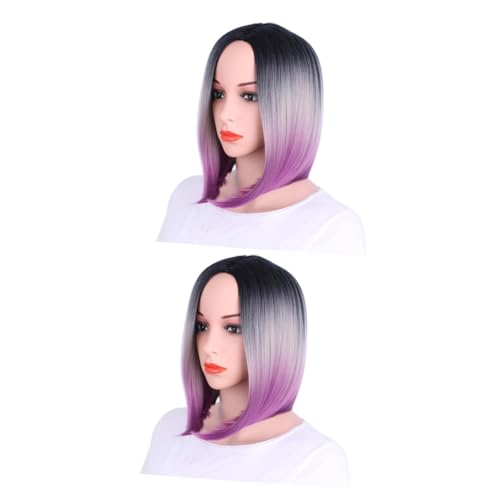 MAGICLULU 2St Bob-Haar mit Farbverlauf natürlich aussehende Perücke Wiederverwendbare Perücke echthaarperücke synthetic wig perücken Bob-Perücke Frauen Bob Perücke Gradient Kopfbedeckung von MAGICLULU
