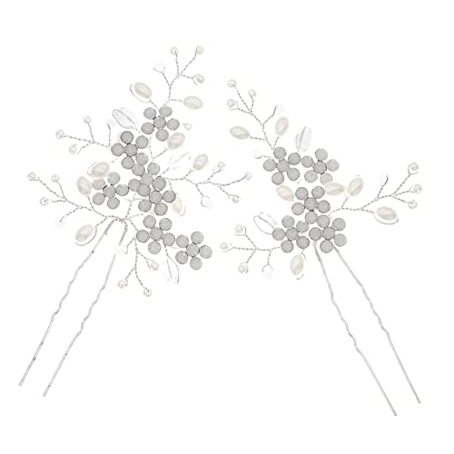 MAGICLULU 2St Braut Haarnadel Perle Haarstab Hochzeitszubehör Haarklammer Tiara Haarstäbe für die Hochzeit Strass-Haarnadel Strasssteine Essstäbchen Haarteil Haarschmuck Brautjungfer von MAGICLULU