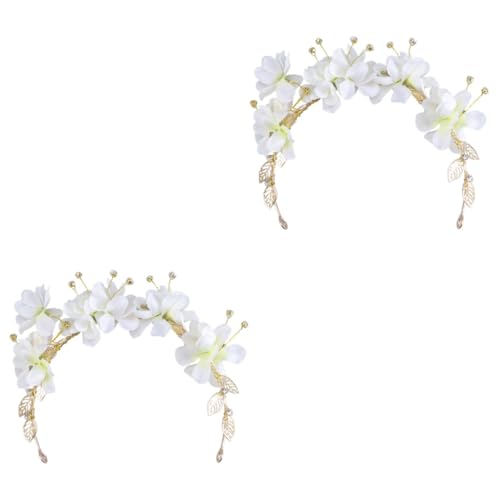 MAGICLULU 2St Künstlicher Blumenkopfschmuck Handgefertigtes Blumenhaarband mit weißen Blüten mädchen stirnbänder Haarverzierung Haargummis haarschmuck frauen kopfschmuck von MAGICLULU