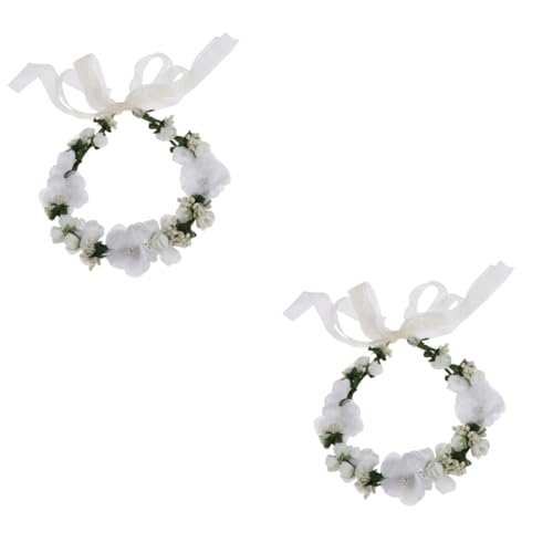 MAGICLULU 2St Frauen Kranz haarring hair scrunchies flower crown Hochzeitshaarband hair rings Tiara haarschmuck Hochzeit Flora Reifen Blumenkrone die Blumen Kopfbedeckung Zubehör Braut Weiß von MAGICLULU