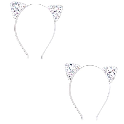 MAGICLULU 2st Haarband Mit Katzenohren Party-haar-accessoire Outfit Für Mädchen Glitzerstirnbänder Für Damen Ohren Stirnband Kostüme Für Mädchen Harte Stirnbänder Legierung Haarschmuck Weiß von MAGICLULU