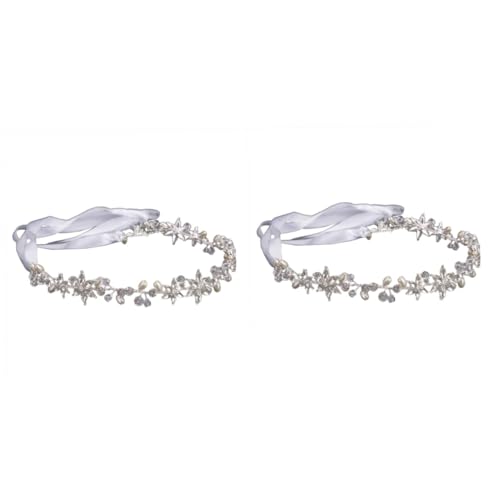 MAGICLULU 2st Kopfschmuck Für Die Braut Strass-stirnband Hochzeit Stirnband Haargummis Mit Perlen Blumen-haarschmuck Perlen Tiara Braut Stirnband Haarteil Mädchen Einfach von MAGICLULU