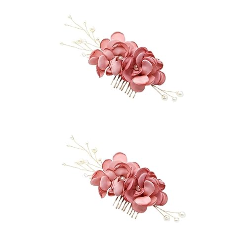 MAGICLULU 2St Hochzeit Haarkamm Braut-Haarnadeln brautblumen kopfschmuck hochzeitshaar schmuck wedding hair accessories haarschmuck Tiara Haarkamm für Frauen Braut Haarkamm Rosa von MAGICLULU