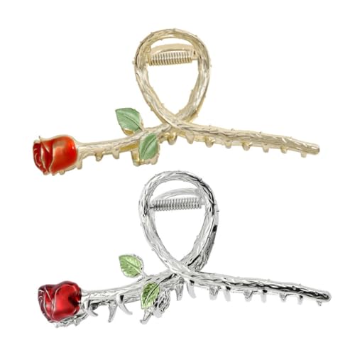 MAGICLULU 2St Haarnadel Dekorationen für Hochzeitszeremonien Haar-Edelstein-Stempel Rose Haarspangen lockengel Haarklammer Klauenklammern aus Metall Backenklammern für Haare Mini Haarschmuck von MAGICLULU