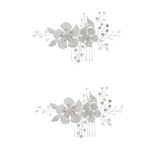 MAGICLULU 2St Hochzeit Haarkamm Clip hochzeitshaar schmuck wedding hair accessories braut kopfschmuck Hochzeitskopfschmuck für die Braut haarschmuck Tiara Strass Blumen Haarkamm Perle von MAGICLULU