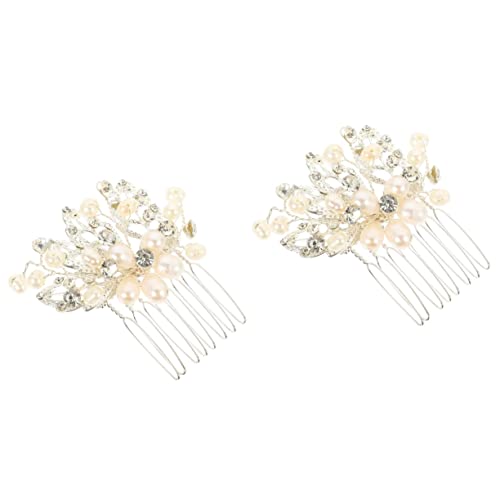 MAGICLULU 2St Kamm haarschmuck braut kopfschmuck Haarspangen mit Strass Brautaccessoires Tiara Hochzeit Kristallhaarkämme Blätter Kopfbedeckung Haarnadel Zubehör Fräulein Legierung Weiß von MAGICLULU