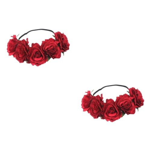 MAGICLULU 2St Kopfbedeckung Rosen für die Braut haarschmuck haar zubehör Blumenkopfschmuck Haargummis rosafarbenes Haarband Stirnband rote Rose rosafarbene Tasche Mädchen von MAGICLULU