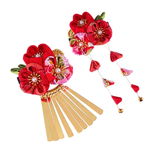 MAGICLULU 2St Kopfbedeckung im japanischen Stil haarschmuck Haarspangen Blumenhaarzubehör kinder dekor Haarnadel Haarklammer Retro-Kopfschmuck Kopfbedeckungen die Blumen schmücken Oiran rot von MAGICLULU