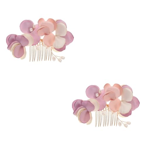 MAGICLULU 2St Kopfbedeckungen für die Braut Hochzeit Haarkamm Haarschmuck für die Hochzeit Braut Haarkamm Tiara brautseitenkämme Haarkamm mit Blumenmuster Wenig frisch Haare hoch Stoff Rosa von MAGICLULU