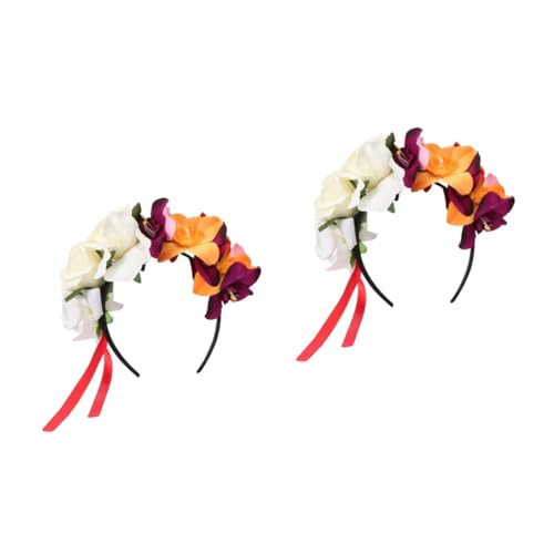 MAGICLULU 2st Orchideen-stirnband Tag Der Toten Kopfschmuck Blumenstirnband Für Frauen Kostüm Mexikanisches Stirnband Haarbänder Für Damenhaar Haarband Die Blumen Baby Mexiko Polyester von MAGICLULU