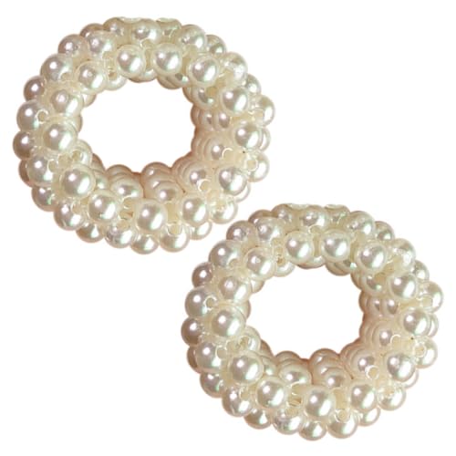 MAGICLULU 2St Perlenhaarband elastische Kopfbedeckungen Gummibändern Perlen Tiara Haarbänder haarschmuck Pferdeschwanz Perlen Perlgummi-Haarband Hochzeit Gummiband Haare hoch Korn Damen von MAGICLULU