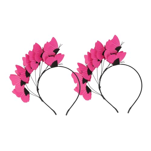 MAGICLULU 2st Stirnband Haarspangen Mit Schmetterlingen Haarklammern Für Frauen Haarschmuck Für Frauen Blumendekoration Haarschnitt-dekor Kopfschmuck Hut Schmücken Mädchen Plastik Braut Rosa von MAGICLULU