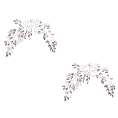 MAGICLULU 2St Strass Perlenschmuck silbernes Stirnband Kopfschmuck aus Perlen Haarband Haargummi Haarschmuck für die Hochzeit Stirnband mit Strasssteinen für die Hochzeit Brautschmuck von MAGICLULU