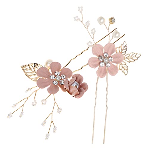 MAGICLULU 2st Blatthaarnadel Hochzeit Kopfschmuck Rosenstift Haarspangen Mit Strass Hochzeitshaar Accessoires Für Damen Bobby Koreanisch Brötchen Fräulein Rosa Legierung von MAGICLULU