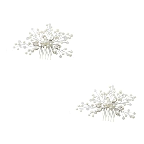 MAGICLULU 2St Kamm haar spangen haarclips bobby pin haar klammern haarnadeln haar klemmen haar clip stutzenhalter Tiara Zubehör für Kopfbedeckungen hochzeit haarkämme Perle Braut Weiß von MAGICLULU