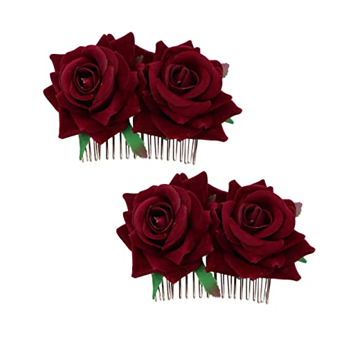 MAGICLULU 2st Blumenkamm Braut Haarspange Hochzeit Rose Haarkamm Braut Haarnadel Haarschmuck Mit Blumen Blumenhaarspangen Für Frauen Blumen Frische Blumen Rosen Kopfbedeckung Rot von MAGICLULU