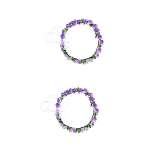 MAGICLULU 2St Hochzeitshaarband Blumengirlande Braut Haarkranz kinder haarspangen haarspange kinder Haargummis Stirnband Haarschmuck für Mädchen Braut Haarband Haarring Kopfbedeckung Violett von MAGICLULU