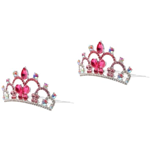 MAGICLULU 2st Haarkamm Mit Kristallkrone Strass Tiara Kamm Für Mädchen Hochzeit Haarspange Braut Haarspange Kleine Tiara Kämme Mini Kleine Krone Baby Legierung Strass Rosa von MAGICLULU