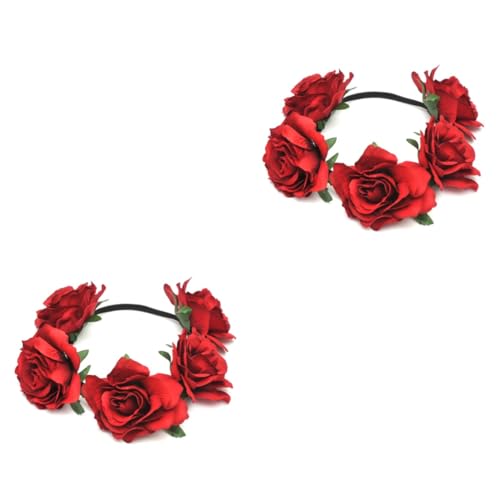 MAGICLULU 2St frauen stirnband haar zubehör haarschmuck tragegurte rosafarbenes Haarband Kopfbedeckungen für Damen Rosenkopfschmuck Blumenkopfschmuck Haarring Haarseil rot von MAGICLULU