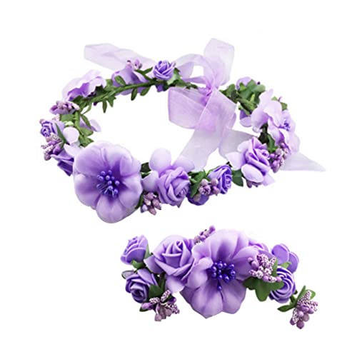 MAGICLULU 2st Kopfbedeckungen Für Die Braut Blumenkranz Für Mädchen Wäscherei Regenbogenkrone Fee Kopfschmuck Krawatten Stirnband Für Mädchen Servietten Bad Violett Kind Hochzeit Haarglätter von MAGICLULU