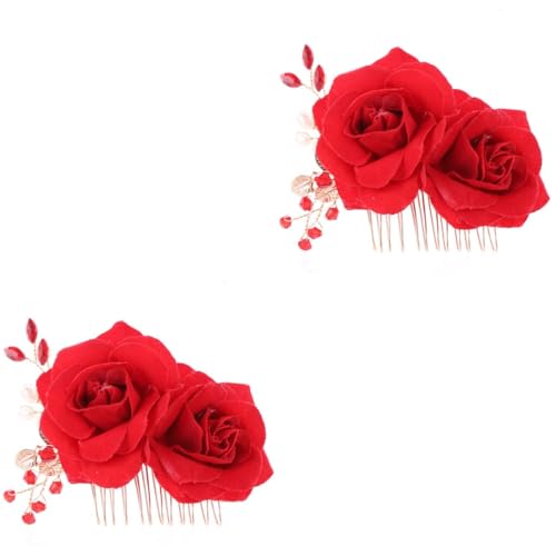 MAGICLULU 2St Hochzeit Haarkamm Rosen Haarschmuck für die Hochzeit kopfschmuck Tiara Haarkamm mit Blumenmuster Haarkamm für die Braut Dropshipping Kopfbedeckung Zubehör rot von MAGICLULU