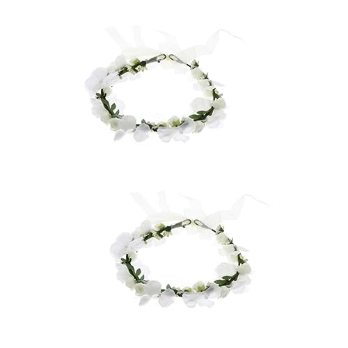 MAGICLULU 2st Künstlicher Blumenkranz Florales Stirnband Floraler Kopfschmuck Blumen-haarschmuck Brautblumengirlande Zubehör Für Die Sommerparty Damen Haarring Weiß Blumenmädchen Stoff von MAGICLULU