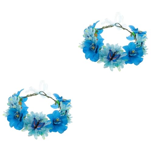 MAGICLULU 2St Schmetterlingskranz Stirnband Blumenhaarkranz für Frauen Haarschmuck für Frauen Blumengirlande blumenstirnband Haargummi die Krone Blumenkrone für Mädchen Feenkrone die Blumen von MAGICLULU