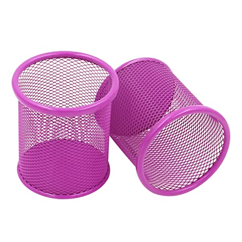 MAGICLULU 2st Bleistifthalter Stifthalter Aus Metall Mesh-stifthalter Für Den Schreibtisch Schwarzer Mesh-stifthalter Runder Stifthalter Aus Stahlgeflecht Kind Notizbuch Violett Niedlich von MAGICLULU